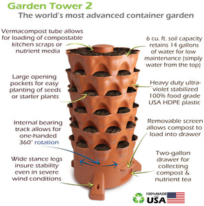 Garden Grow Tower 2 Terra Cotta With Premium Caster Wheels Combo Kit